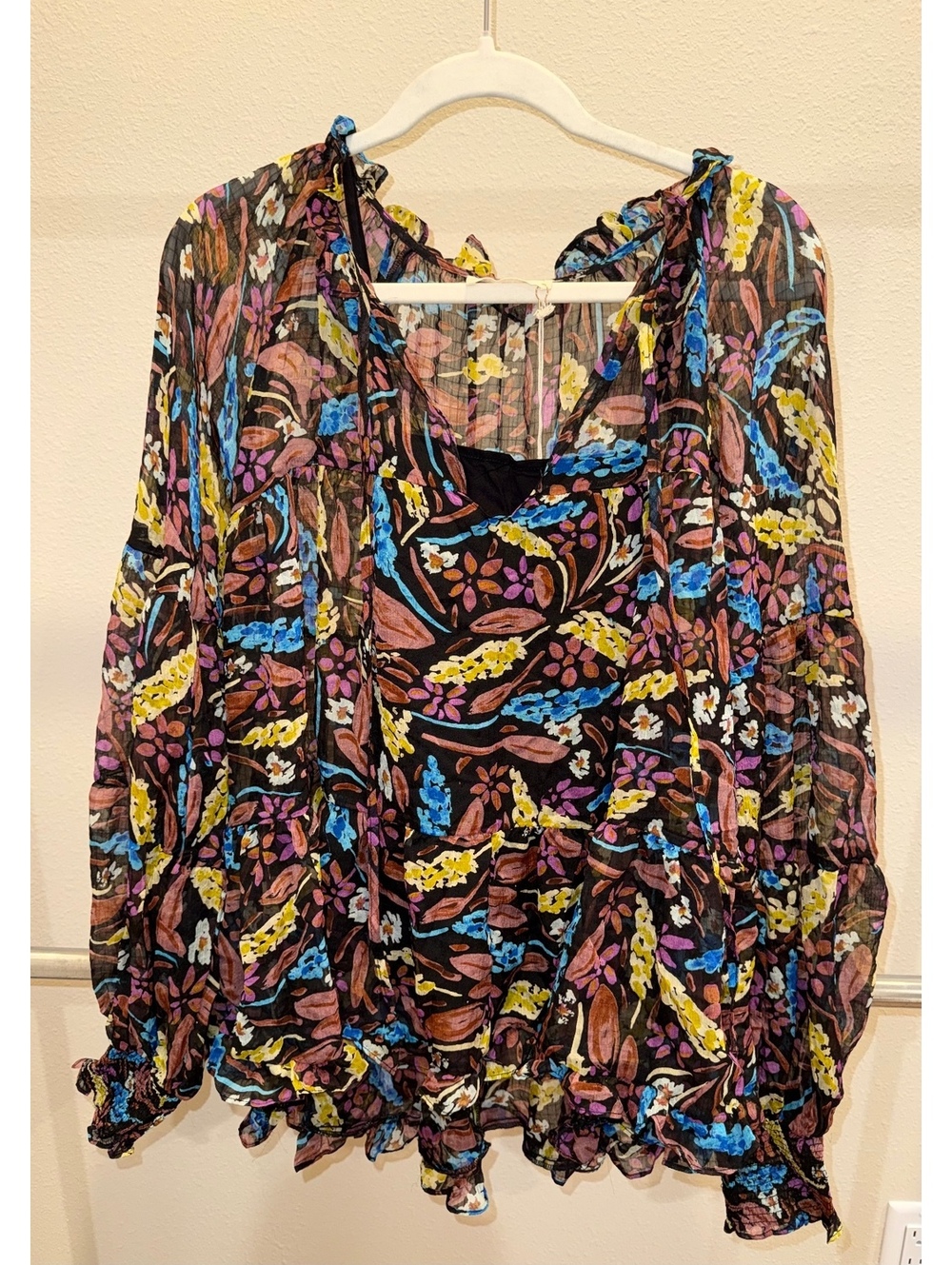 By Together Women's Long Sleeve Sheer Floral Blouse with Lining